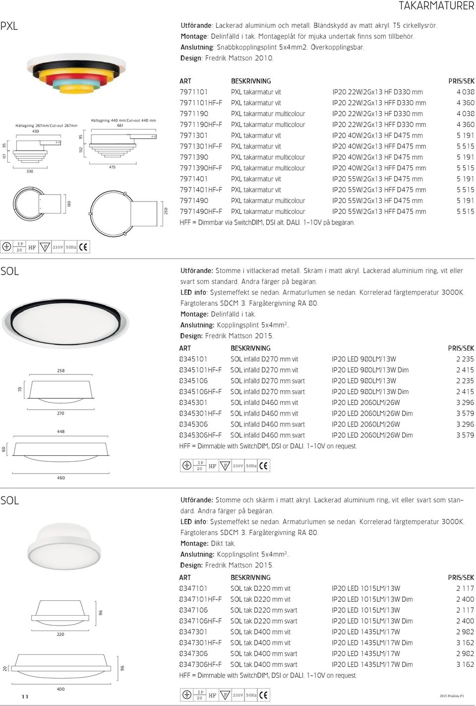 7971101 PXL takarmatur vit 22W/2Gx13 HF D330 mm 4 038 7971101HF-F PXL takarmatur vit 22W/2Gx13 HFF D330 mm 4 360 117 95 Håltagning 267mm/Cut-out 267mm 430 330 180 132 95 Håltagning 440 mm/cut-out 440