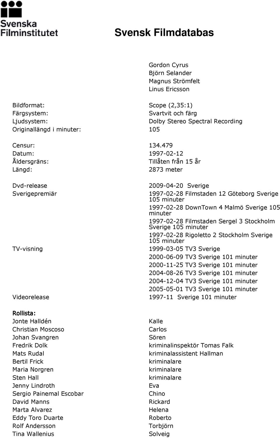 Mats Rudal Bertil Frick Maria Norgren Sten Hall Jenny Lindroth Sergio Painemal Escobar David Manns Marta Alvarez Eddy Toro Duarte Rolf Andersson Tina Wallenius 2009-04-20 Sverige 1997-02-28