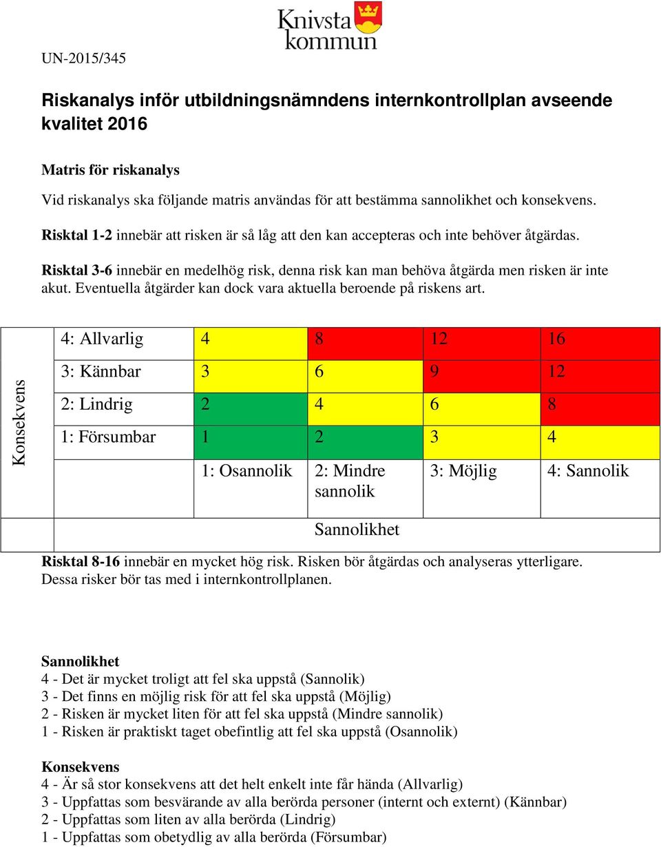 Eventuella åtgärder kan dock vara aktuella beroende på riskens art.