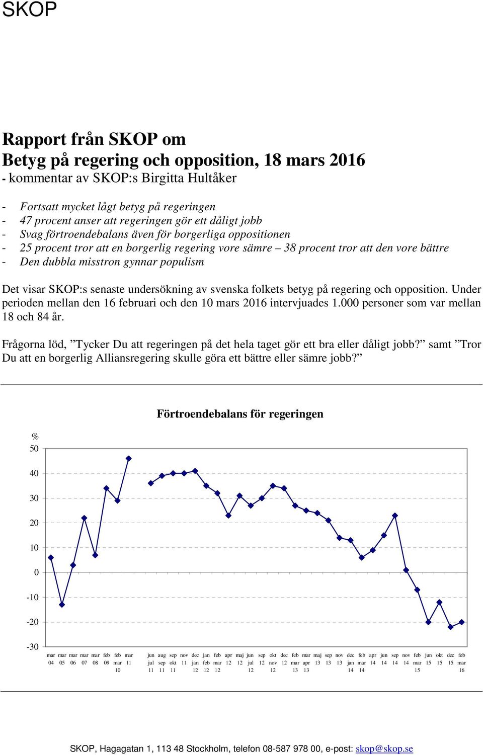 svenska folkets betyg på regering och opposition. Under perioden mellan den 16 ruari och den 2016 intervjuades 1.000 personer som var mellan 18 och 84 år.