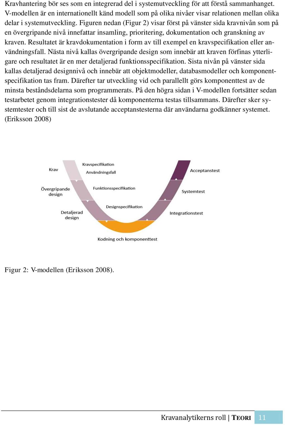 Figuren nedan (Figur 2) visar först på vänster sida kravnivån som på en övergripande nivå innefattar insamling, prioritering, dokumentation och granskning av kraven.