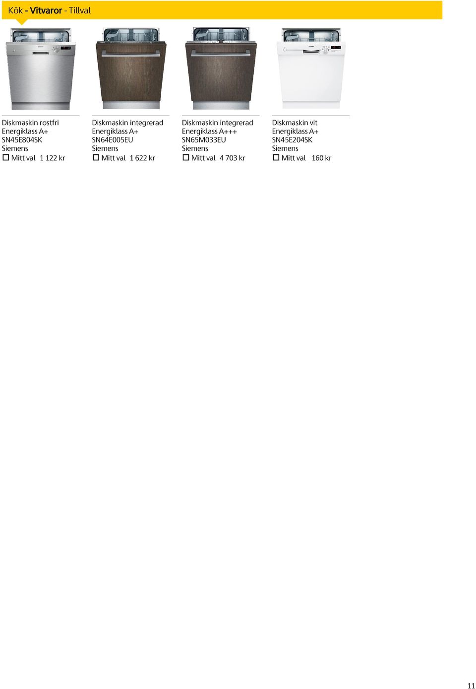 SN64E005EU Mitt val 1 622 kr Diskmaskin integrerad Energiklass A+++