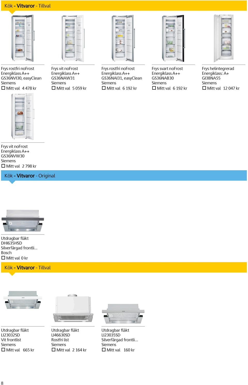 047 kr Frys vit nofrost Energiklass A++ GS36NVW30 Mitt val 2 798 kr Kök - Vitvaror - Original Utdragbar fläkt DHI635HSD Silverfärgad frontli.