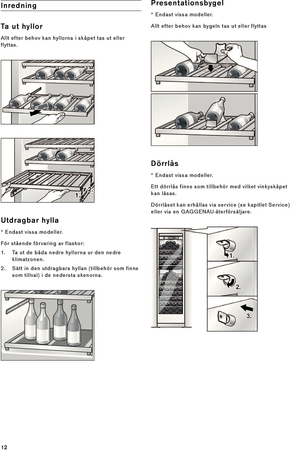 Utdragbar hylla * Endast vissa modeller. Dörrlåset kan erhållas via service (se kapitlet Service) eller via en GAGGENAU-återförsäljare.