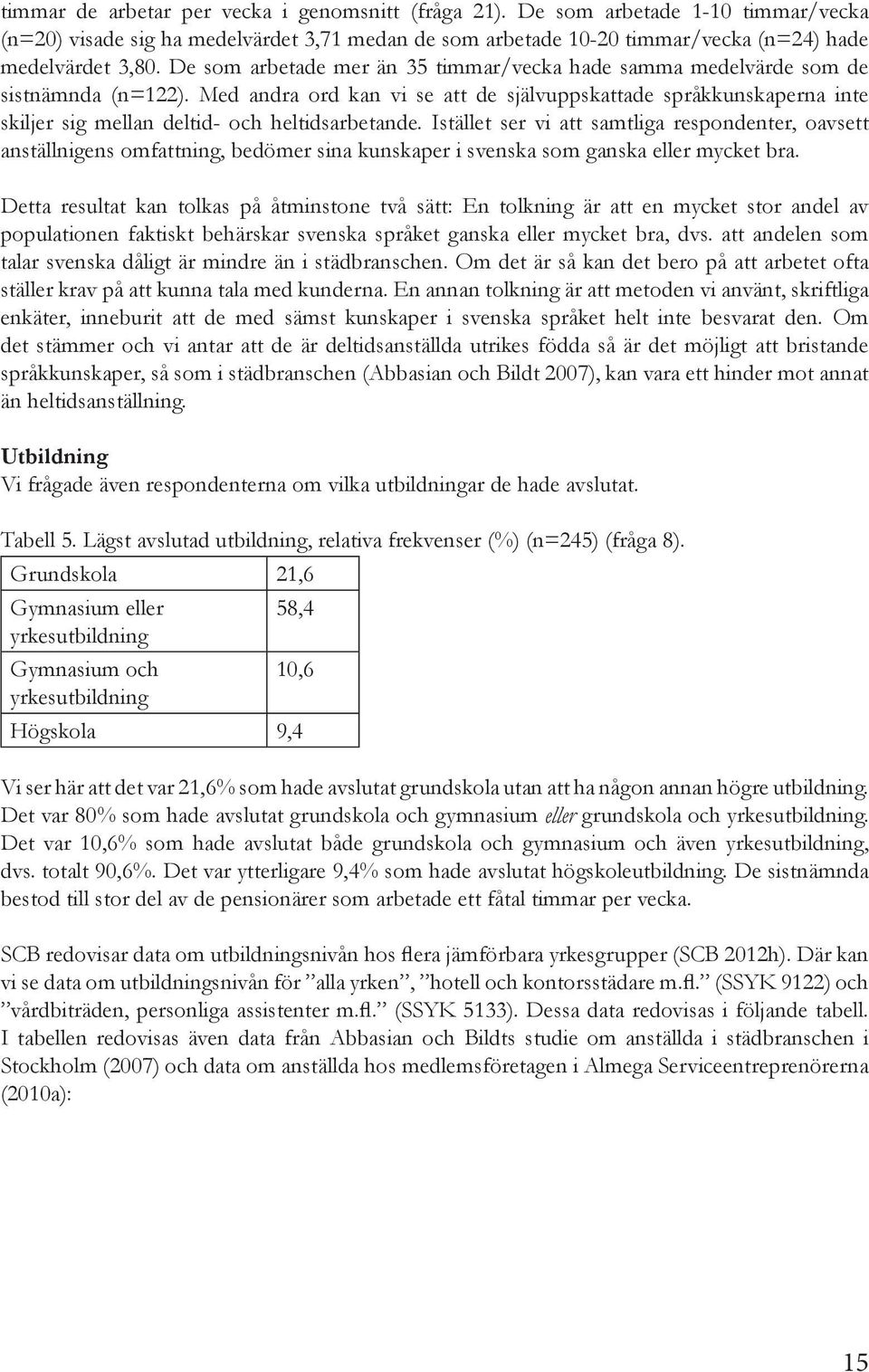 Med andra ord kan vi se att de självuppskattade språkkunskaperna inte skiljer sig mellan deltid- och heltidsarbetande.