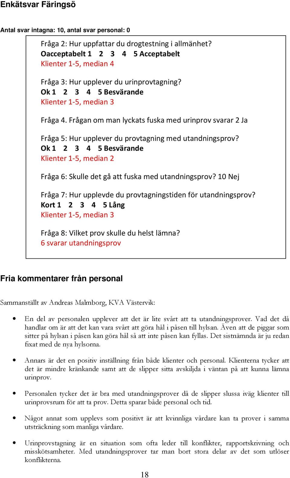 Frågan om man lyckats fuska med urinprov svarar 2 Ja Fråga 5: Hur upplever du provtagning med utandningsprov?