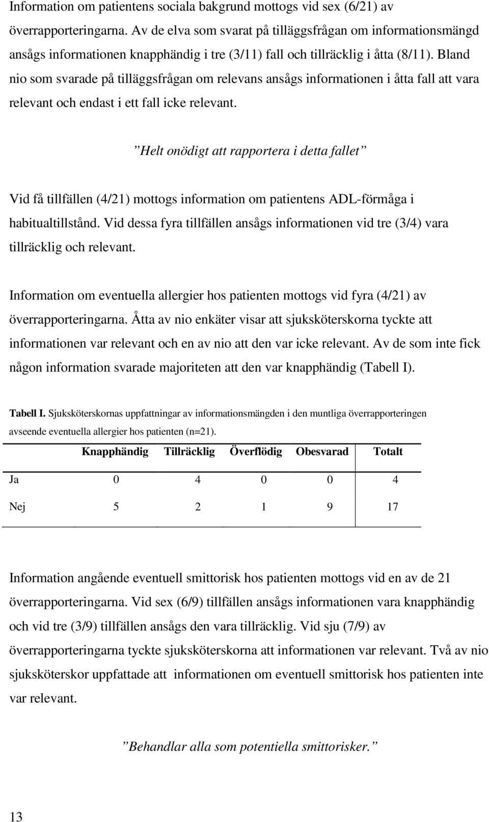 Bland nio som svarade på tilläggsfrågan om relevans ansågs informationen i åtta fall att vara relevant och endast i ett fall icke relevant.