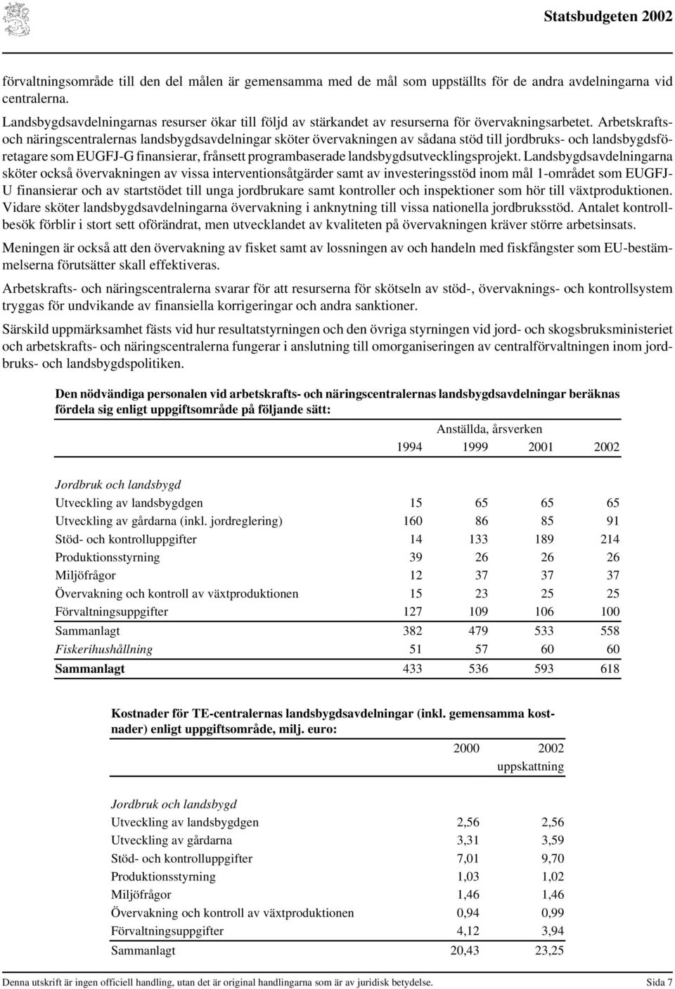 Arbetskraftsoch näringscentralernas landsbygdsavdelningar sköter övervakningen av sådana stöd till jordbruks- och landsbygdsföretagare som EUGFJ-G finansierar, frånsett programbaserade