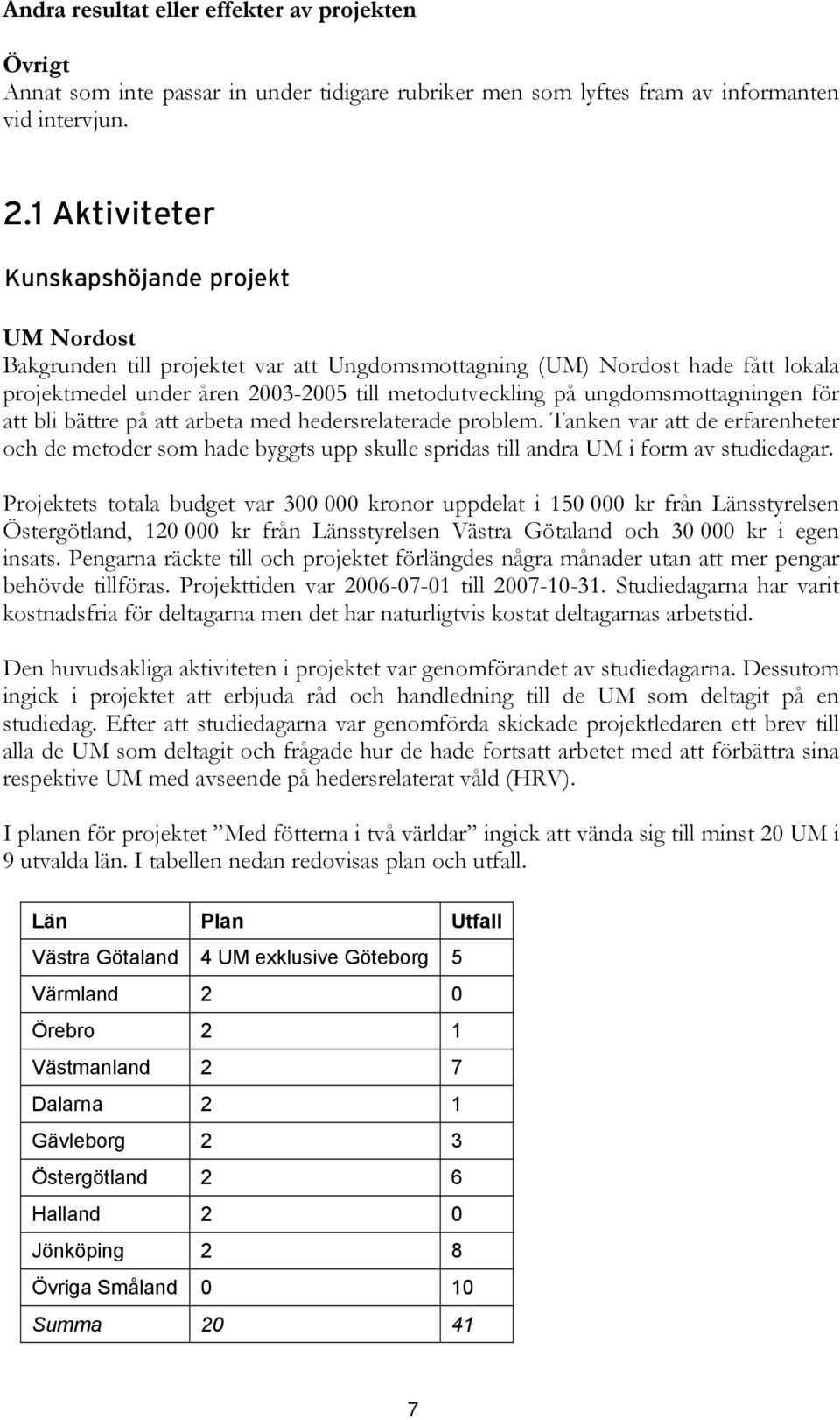 ungdomsmottagningen för att bli bättre på att arbeta med hedersrelaterade problem. Tanken var att de erfarenheter och de metoder som hade byggts upp skulle spridas till andra UM i form av studiedagar.