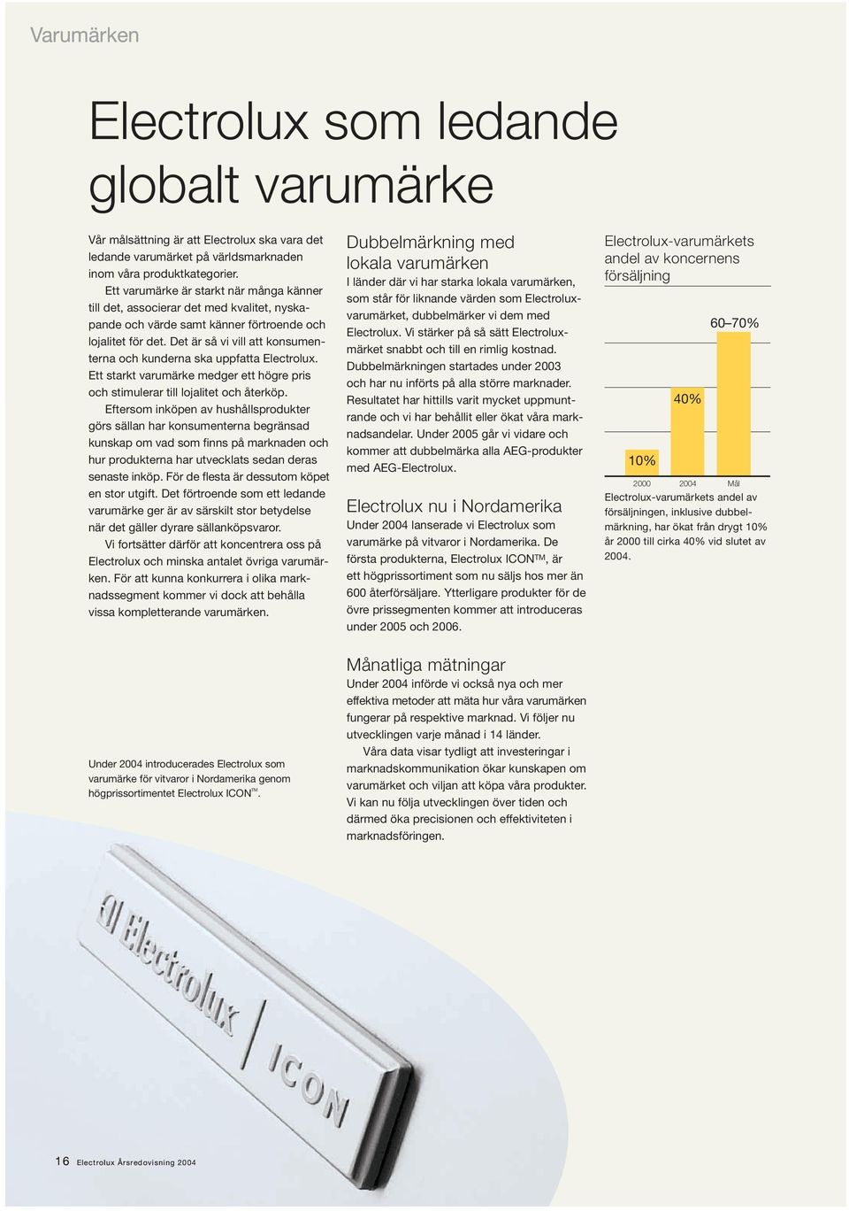 Det är så vi vill att konsumenterna och kunderna ska uppfatta Electrolux. Ett starkt varumärke medger ett högre pris och stimulerar till lojalitet och återköp.