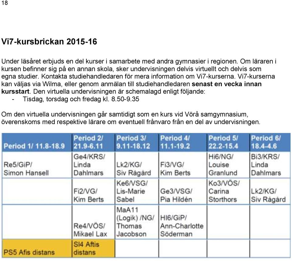 Kontakta studiehandledaren för mera information om Vi7-kurserna.