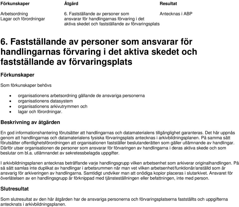 de ansvariga personerna organisationens datasystem organisationens arkivutrymmen och lagar och förordningar.