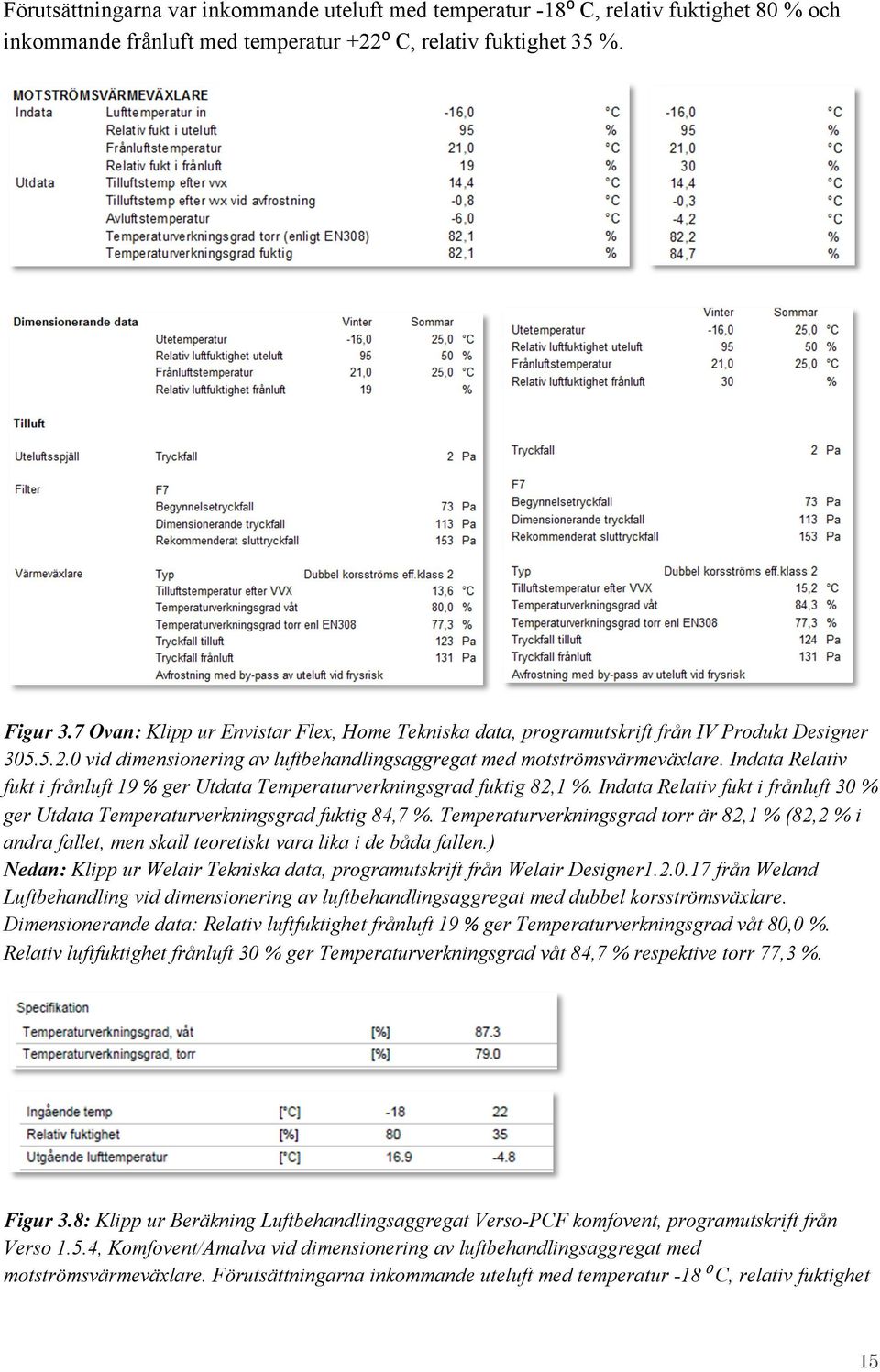 Indata Relativ fukt i frånluft 19 % ger Utdata Temperaturverkningsgrad fuktig 82,1 %. Indata Relativ fukt i frånluft 30 % ger Utdata Temperaturverkningsgrad fuktig 84,7 %.