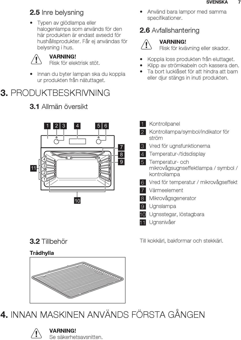 6 Avfallshantering SVENSKA 7 VARNING! Risk för kvävning eller skador. Koppla loss produkten från eluttaget. Klipp av strömkabeln och kassera den.