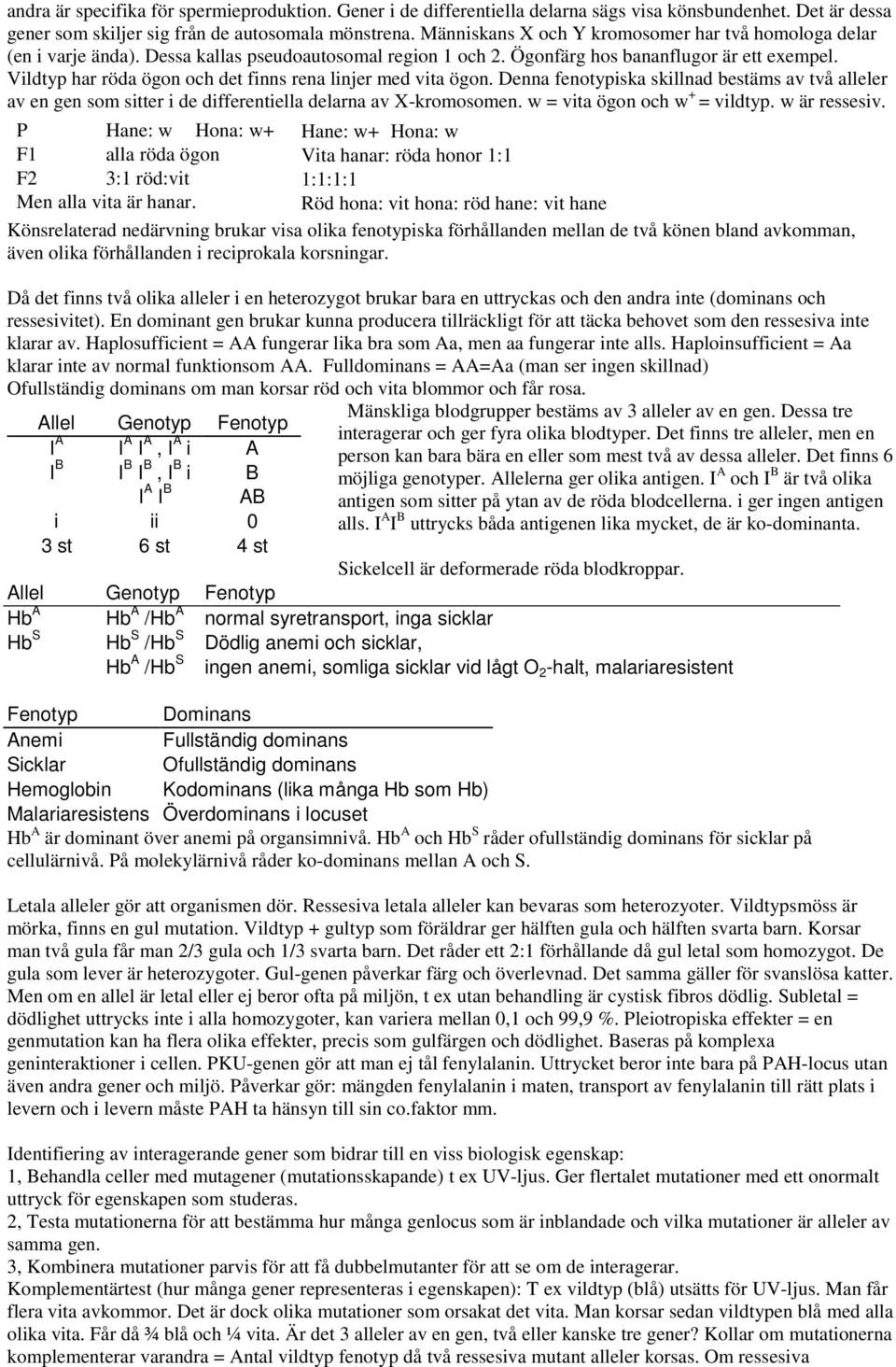 Vildtyp har röda ögon och det finns rena linjer med vita ögon. Denna fenotypiska skillnad bestäms av två alleler av en gen som sitter i de differentiella delarna av X-kromosomen.