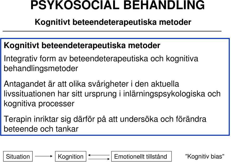 den aktuella livssituationen har sitt ursprung i inlärningspsykologiska och kognitiva processer Terapin