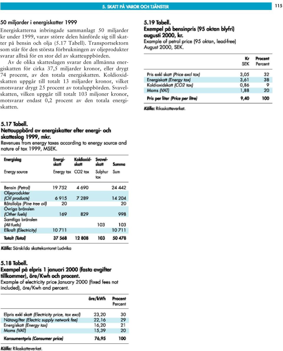 Av de olika skatteslagen svarar den allmänna energiskatten för cirka 37,5 miljarder kronor, eller drygt 74 procent, av den totala energiskatten.