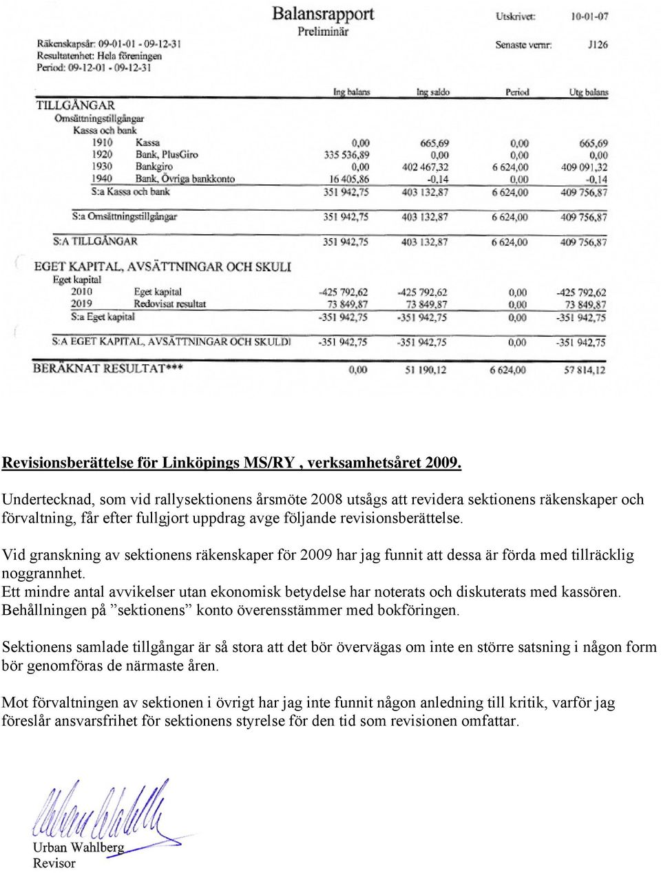 Vid granskning av sektionens räkenskaper för 2009 har jag funnit att dessa är förda med tillräcklig noggrannhet.