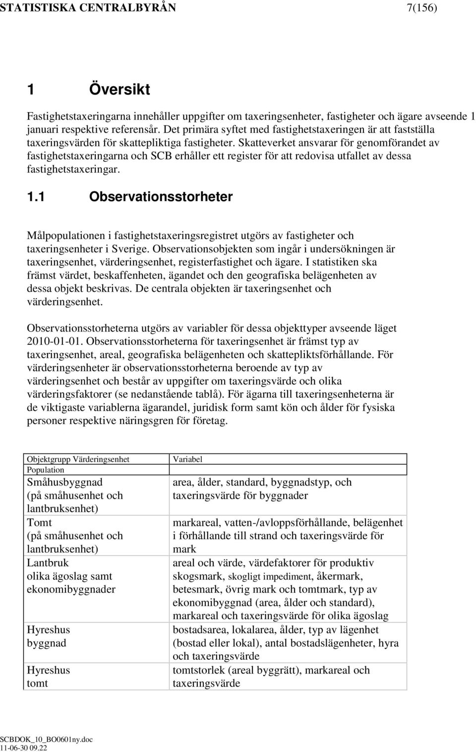 Skatteverket ansvarar för genomförandet av fastighetstaxeringarna och SCB erhåller ett register för att redovisa utfallet av dessa fastighetstaxeringar. 1.