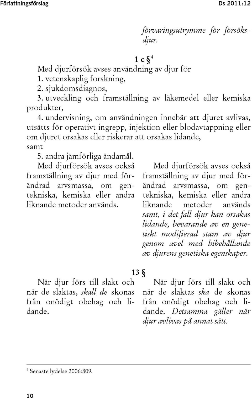 undervisning, om användningen innebär att djuret avlivas, utsätts för operativt ingrepp, injektion eller blodavtappning eller om djuret orsakas eller riskerar att orsakas lidande, samt 5.