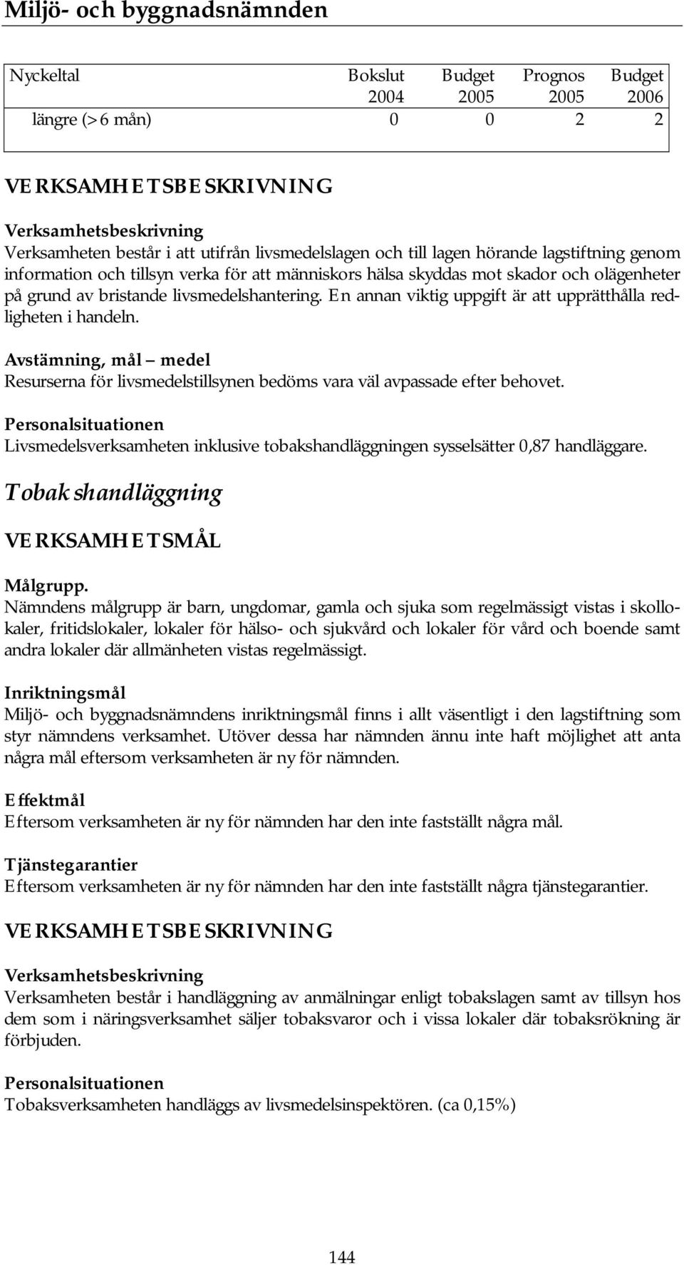 Avstämning, mål medel Resurserna för livsmedelstillsynen bedöms vara väl avpassade efter behovet.