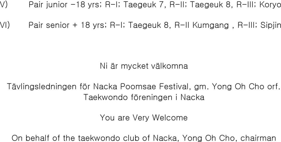 Tävlingsledningen för Nacka Poomsae Festival, gm. Yong Oh Cho orf.