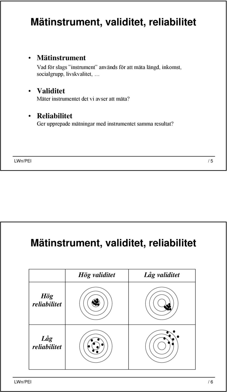 mäta? Reliabilitet Ger upprepade mätningar med instrumentet samma resultat?