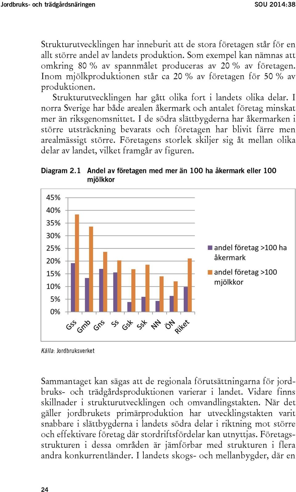 Strukturutvecklingen har gått olika fort i landets olika delar. I norra Sverige har både arealen åkermark och antalet företag minskat mer än riksgenomsnittet.