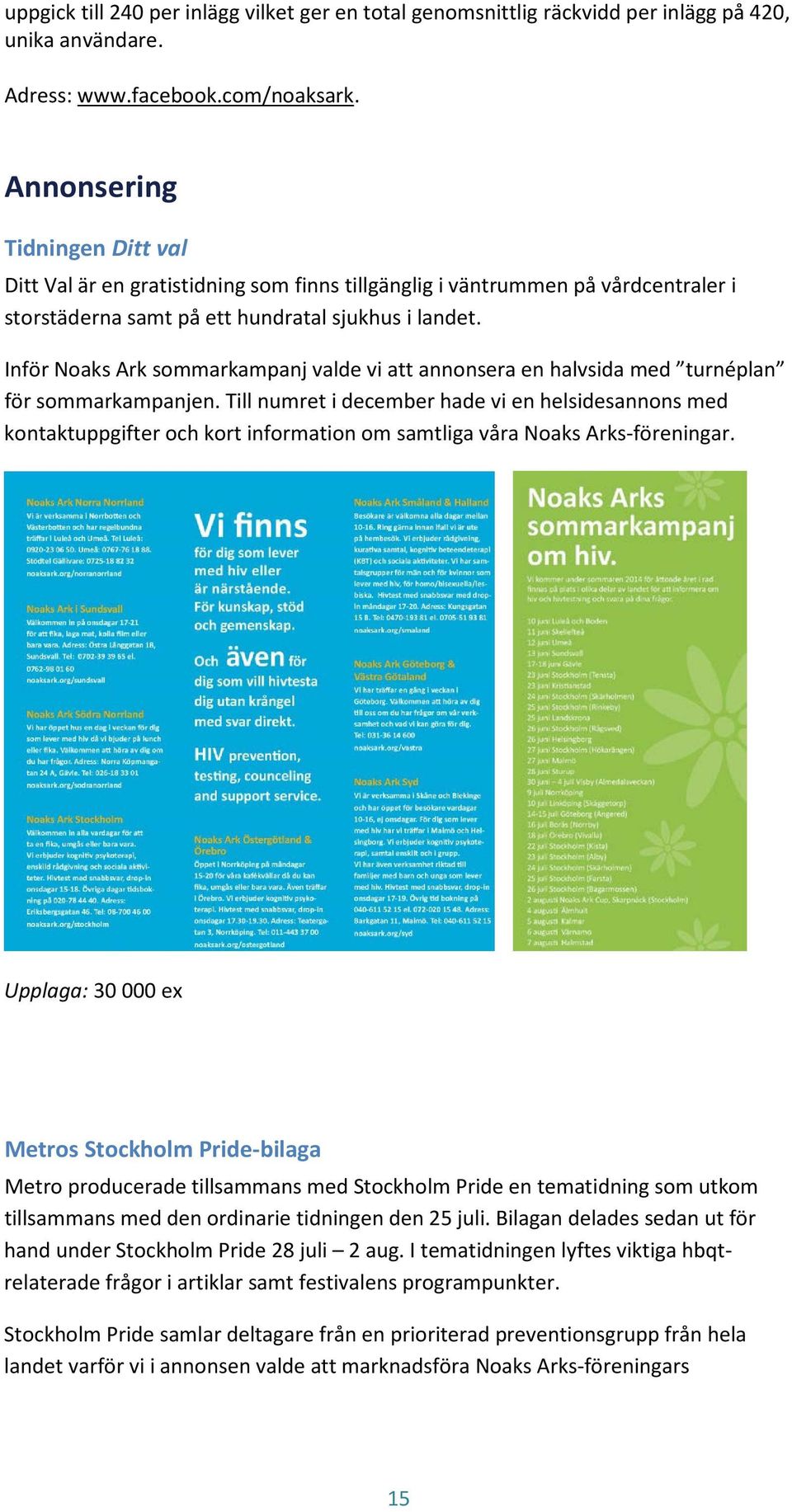 Inför Noaks Ark sommarkampanj valde vi att annonsera en halvsida med turnéplan för sommarkampanjen.