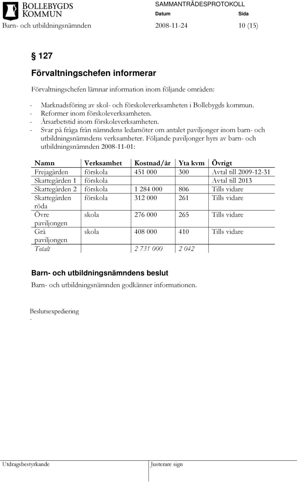 - Svar på fråga från nämndens ledamöter om antalet paviljonger inom barn- och utbildningsnämndens verksamheter.