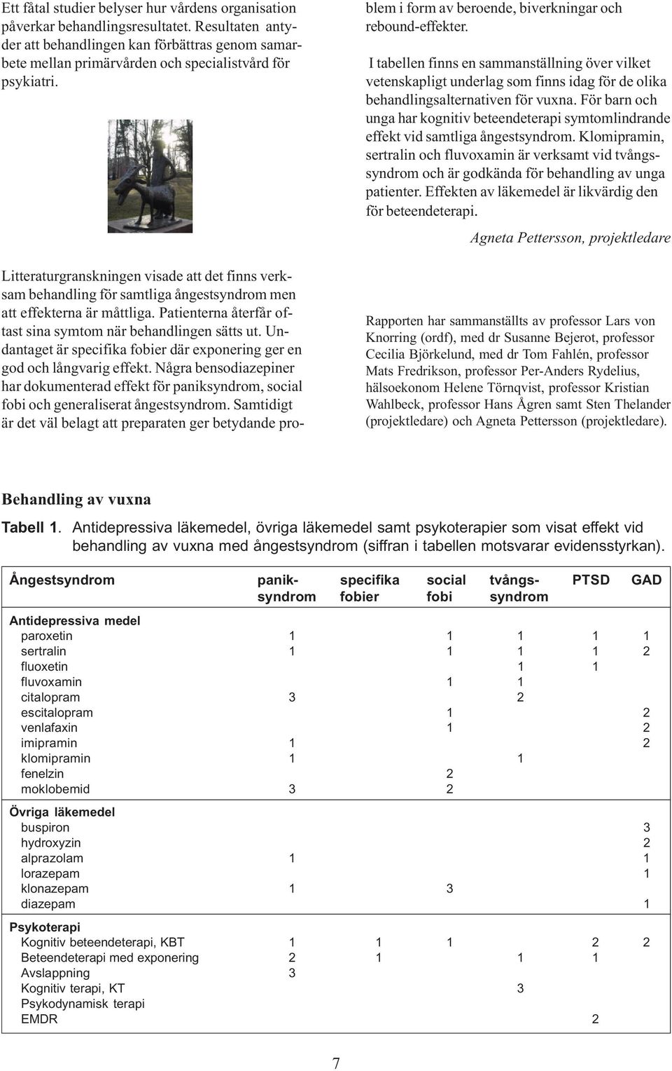 Litteraturgranskningen visade att det finns verksam behandling för samtliga ångestsyndrom men att effekterna är måttliga. Patienterna återfår oftast sina symtom när behandlingen sätts ut.
