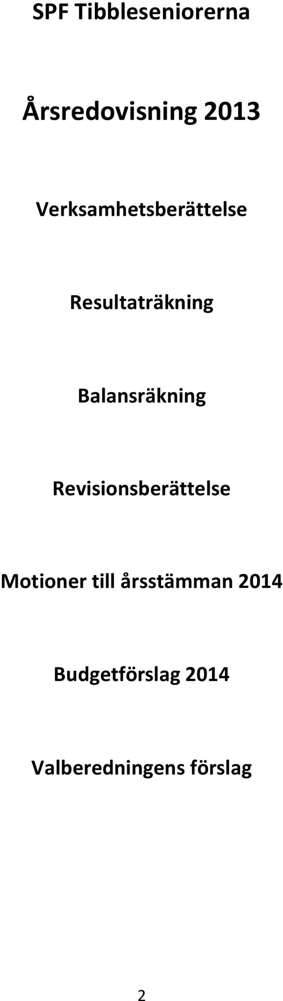 Balansräkning Revisionsberättelse Motioner