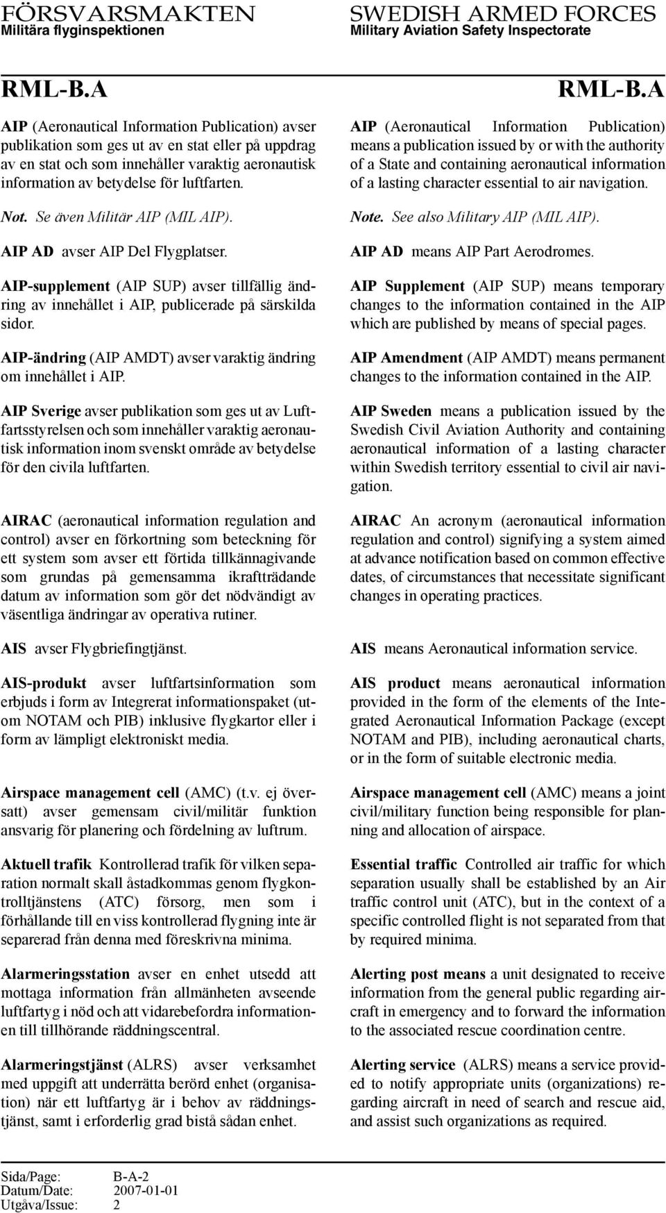 AIP-ändring (AIP AMDT) avser varaktig ändring om innehållet i AIP.