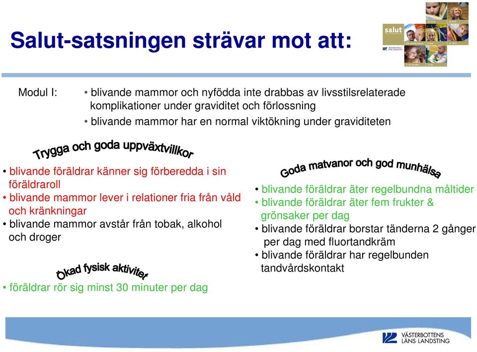 kränkningar blivande mammor avstår från tobak, alkohol och droger blivande föräldrar äter regelbundna måltider blivande föräldrar äter fem frukter & grönsaker per