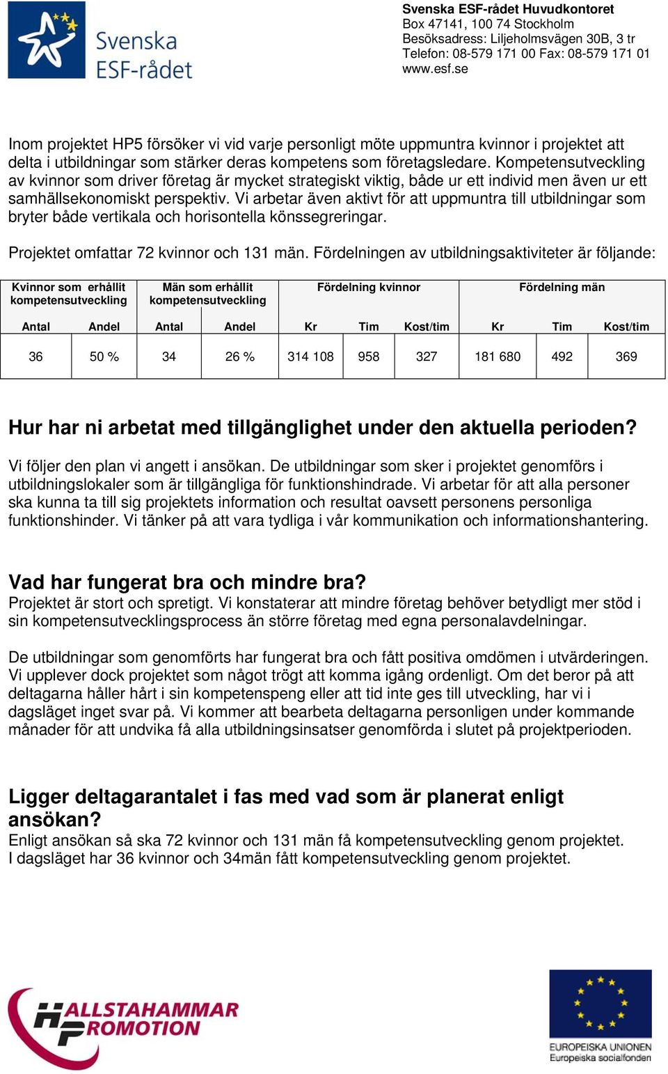 Vi arbetar även aktivt för att uppmuntra till utbildningar som bryter både vertikala och horisontella könssegreringar. Projektet omfattar 72 kvinnor och 131 män.