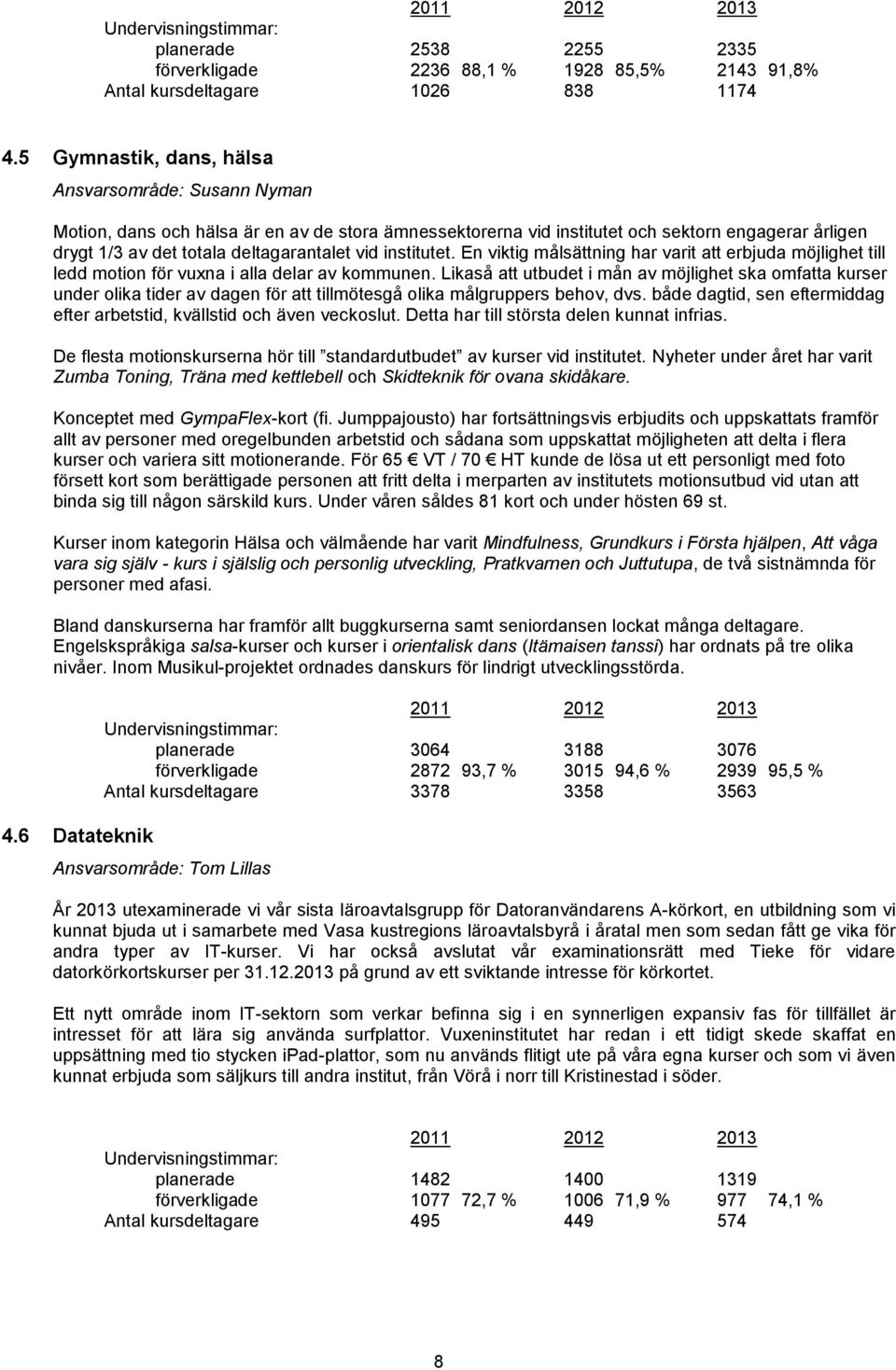 institutet. En viktig målsättning har varit att erbjuda möjlighet till ledd motion för vuxna i alla delar av kommunen.