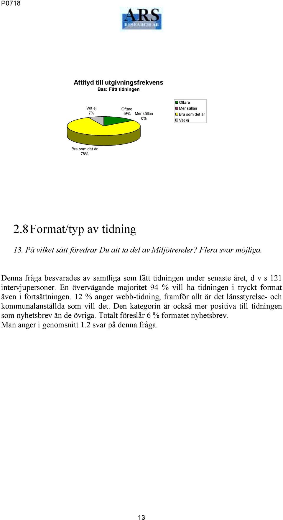 En övervägande majoritet 94 % vill ha tidningen i tryckt format även i fortsättningen.