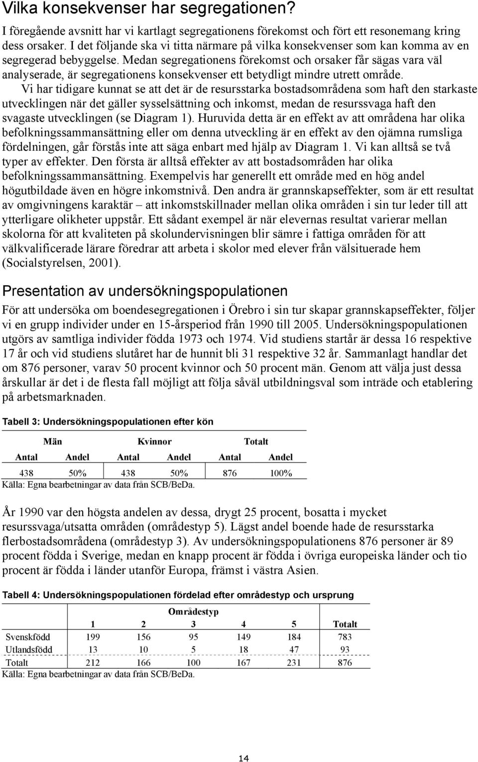 Medan segregationens förekomst och orsaker får sägas vara väl analyserade, är segregationens konsekvenser ett betydligt mindre utrett område.