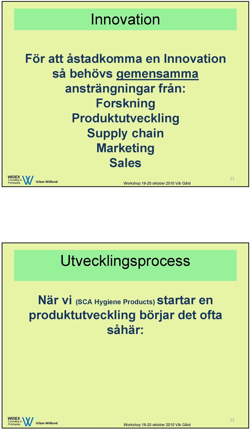 Supply chain Marketing Sales 11 Utvecklingsprocess När vi (SCA