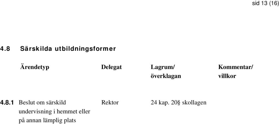 4.8.1 Beslut om särskild