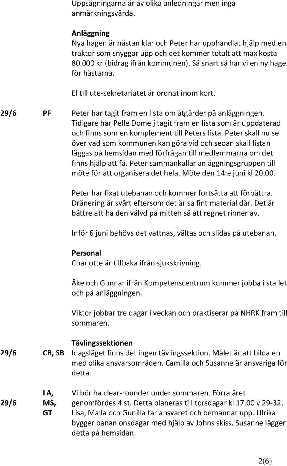 Så snart så har vi en ny hage för hästarna. El till ute sekretariatet är ordnat inom kort. PF Peter har tagit fram en lista om åtgärder på anläggningen.