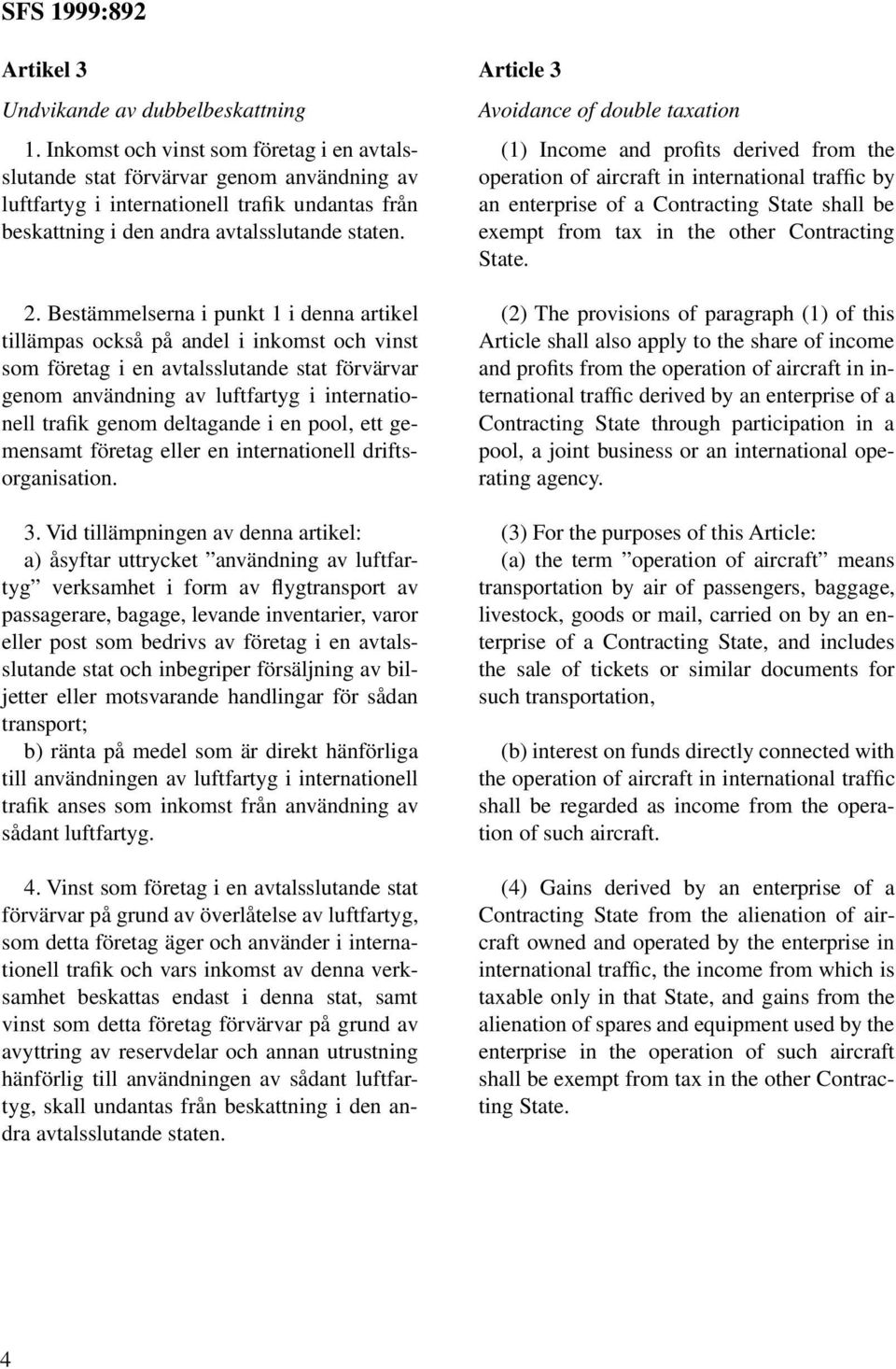 Bestämmelserna i punkt 1 i denna artikel tillämpas också på andel i inkomst och vinst som företag i en avtalsslutande stat förvärvar genom användning av luftfartyg i internationell trafik genom