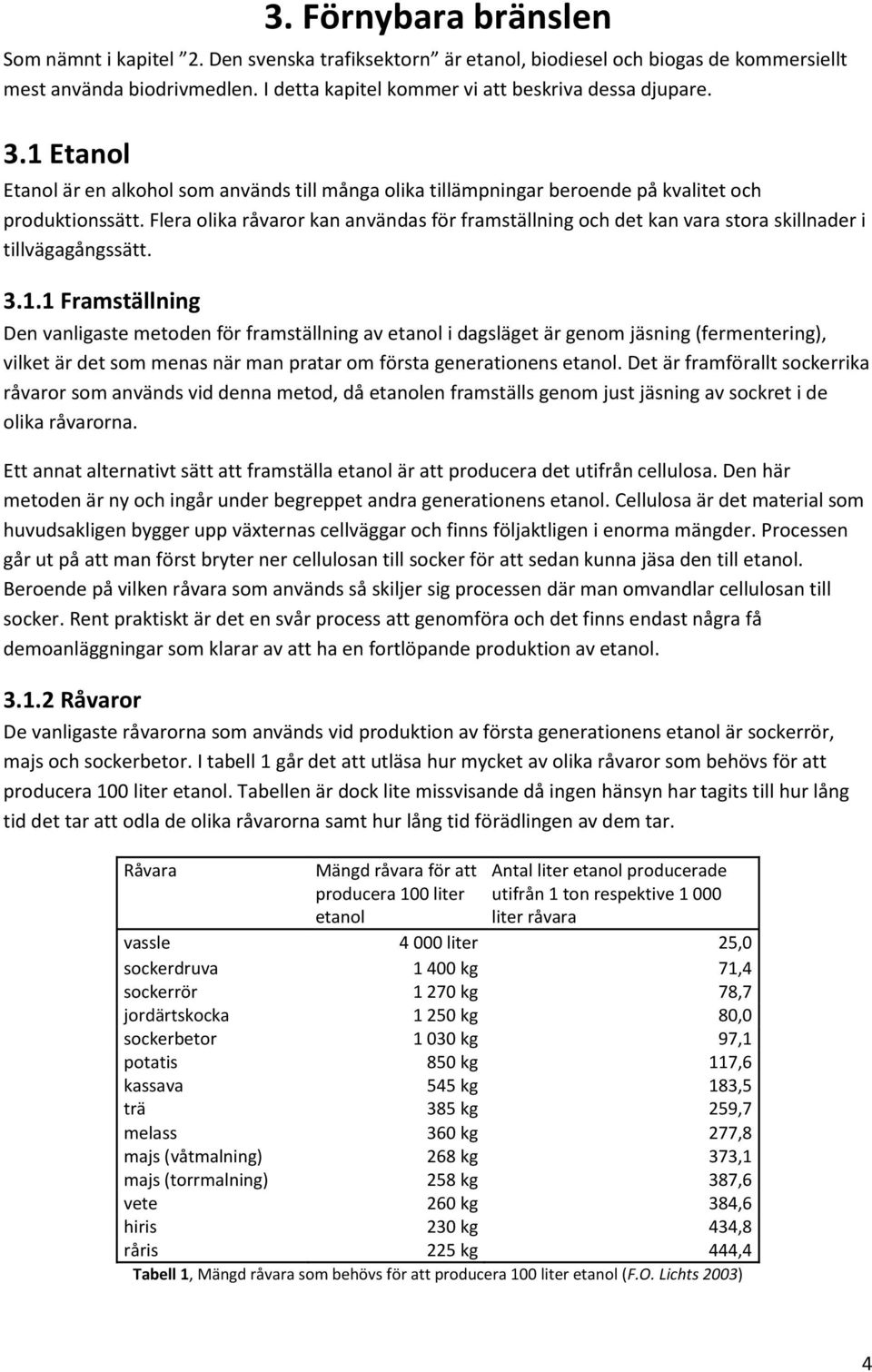 Flera olika råvaror kan användas för framställning och det kan vara stora skillnader i tillvägagångssätt. 3.1.