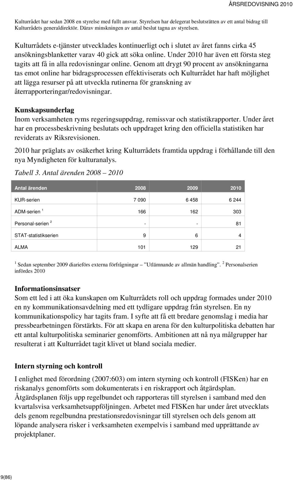 Under 2010 har även ett första steg tagits att få in alla redovisningar online.