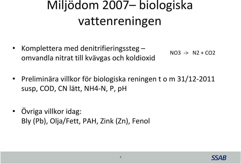 CO2 Preliminära villkor för biologiska reningen t o m 31/12 2011 susp,