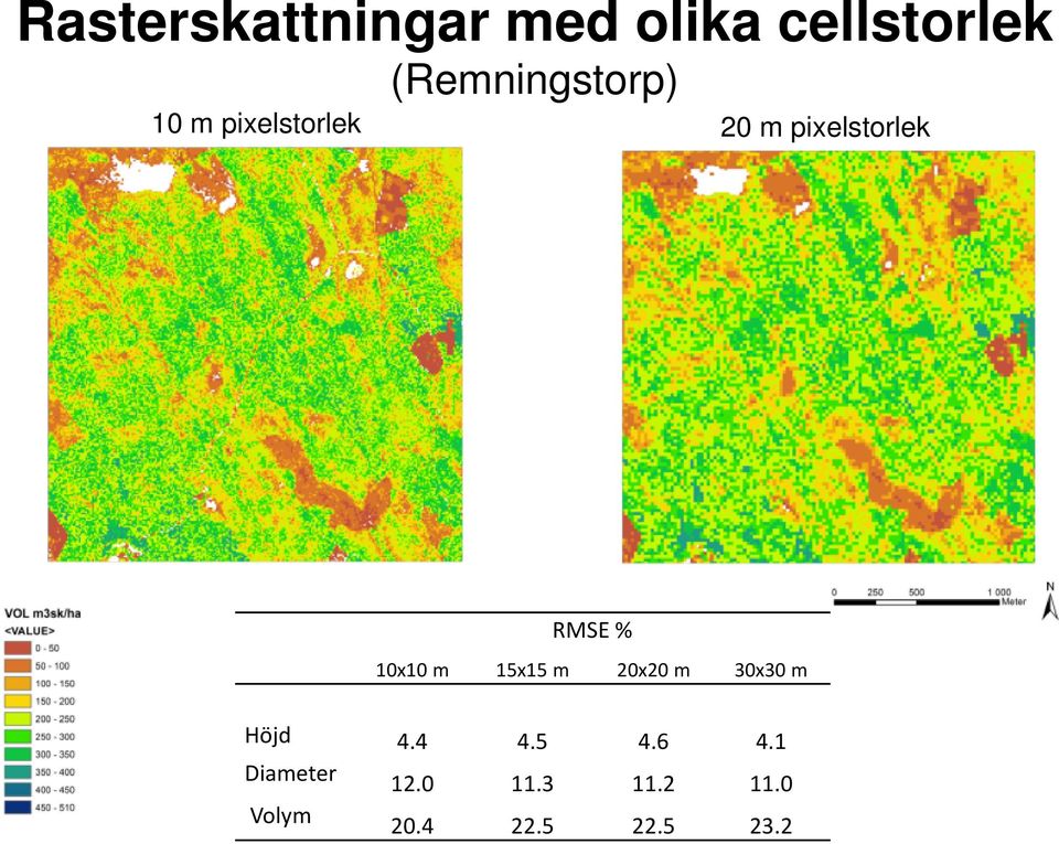 RMSE 10x10 m 15x15 m 20x20 m 30x30 m Höjd 4.4 4.