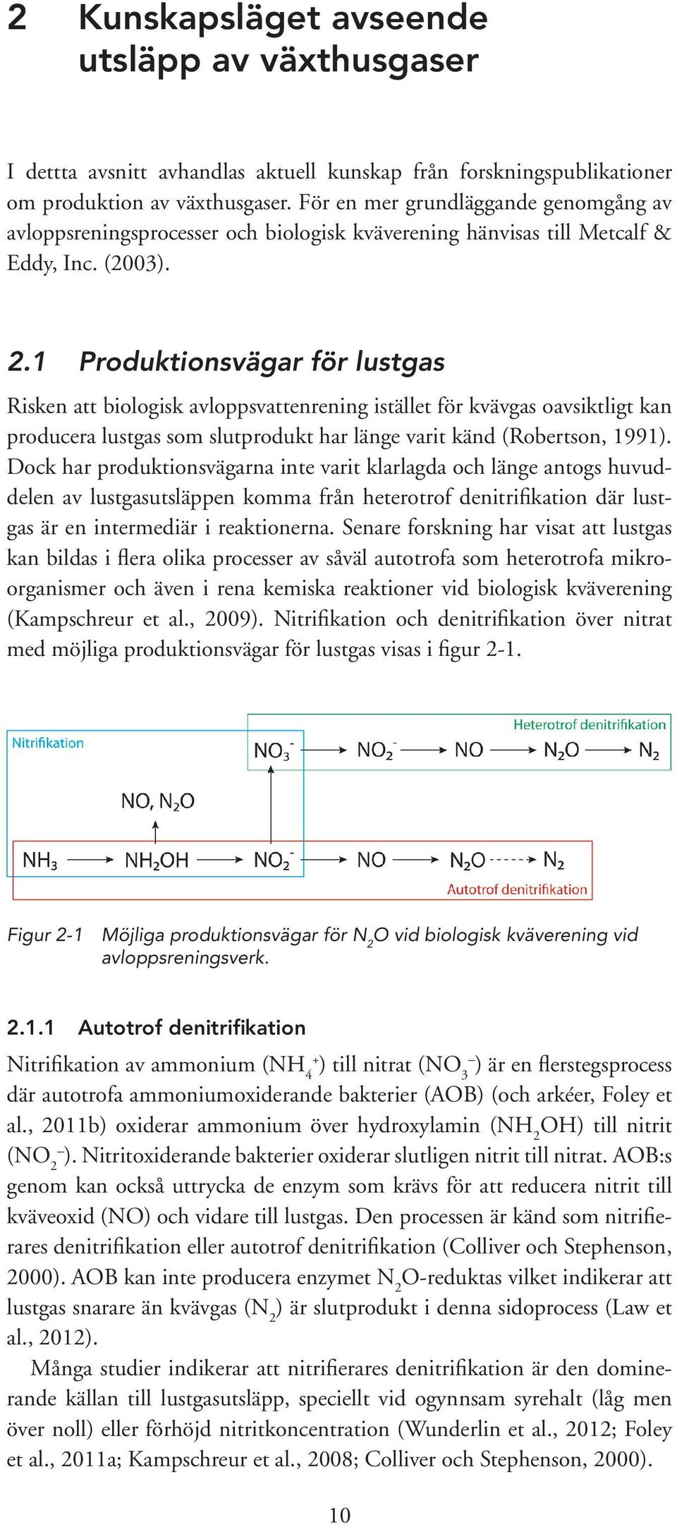 1 Produktionsvägar för lustgas Risken att biologisk avloppsvattenrening istället för kvävgas oavsiktligt kan producera lustgas som slutprodukt har länge varit känd (Robertson, 1991).