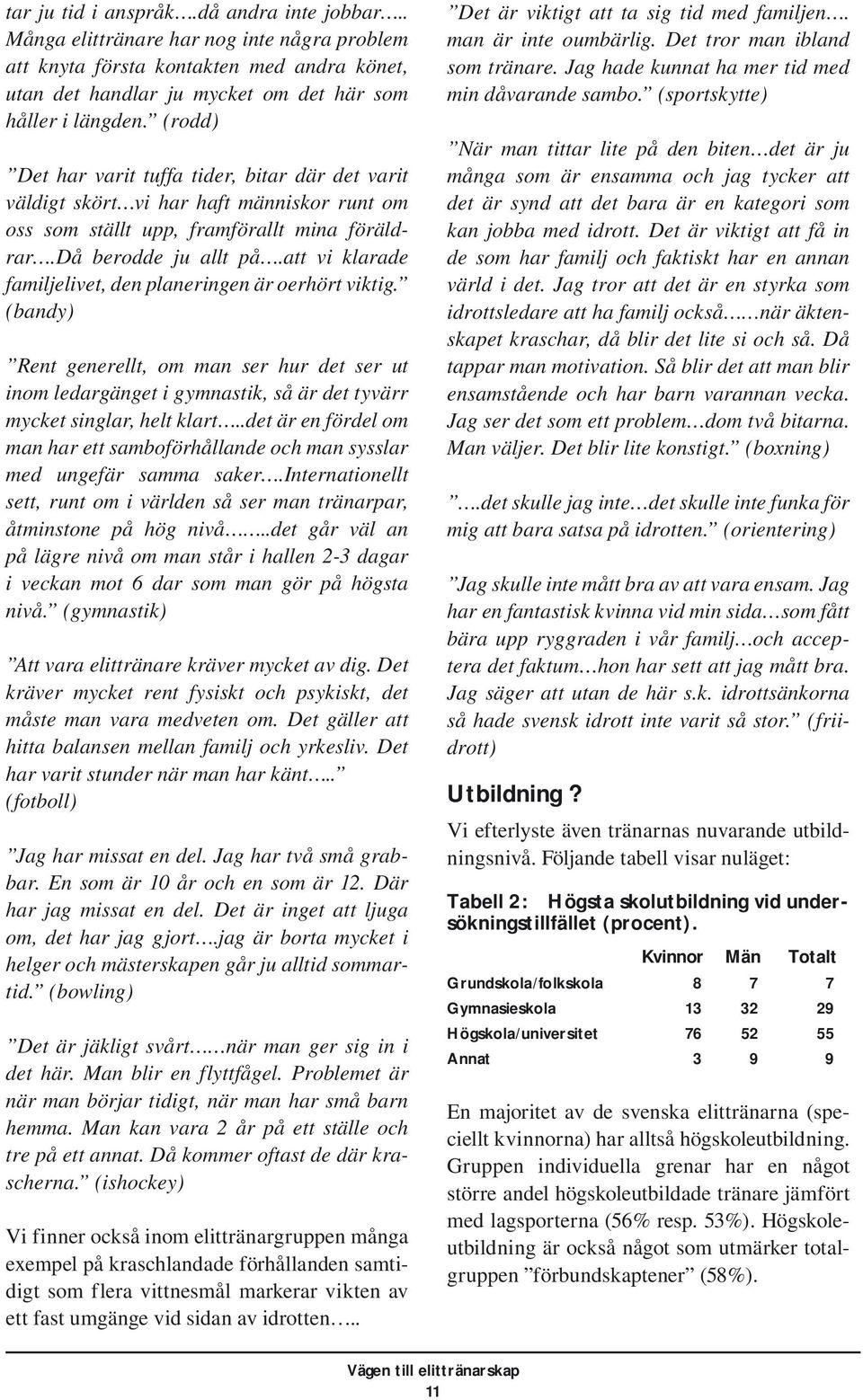 att vi klarade familjelivet, den planeringen är oerhört viktig. (bandy) Rent generellt, om man ser hur det ser ut inom ledargänget i gymnastik, så är det tyvärr mycket singlar, helt klart.