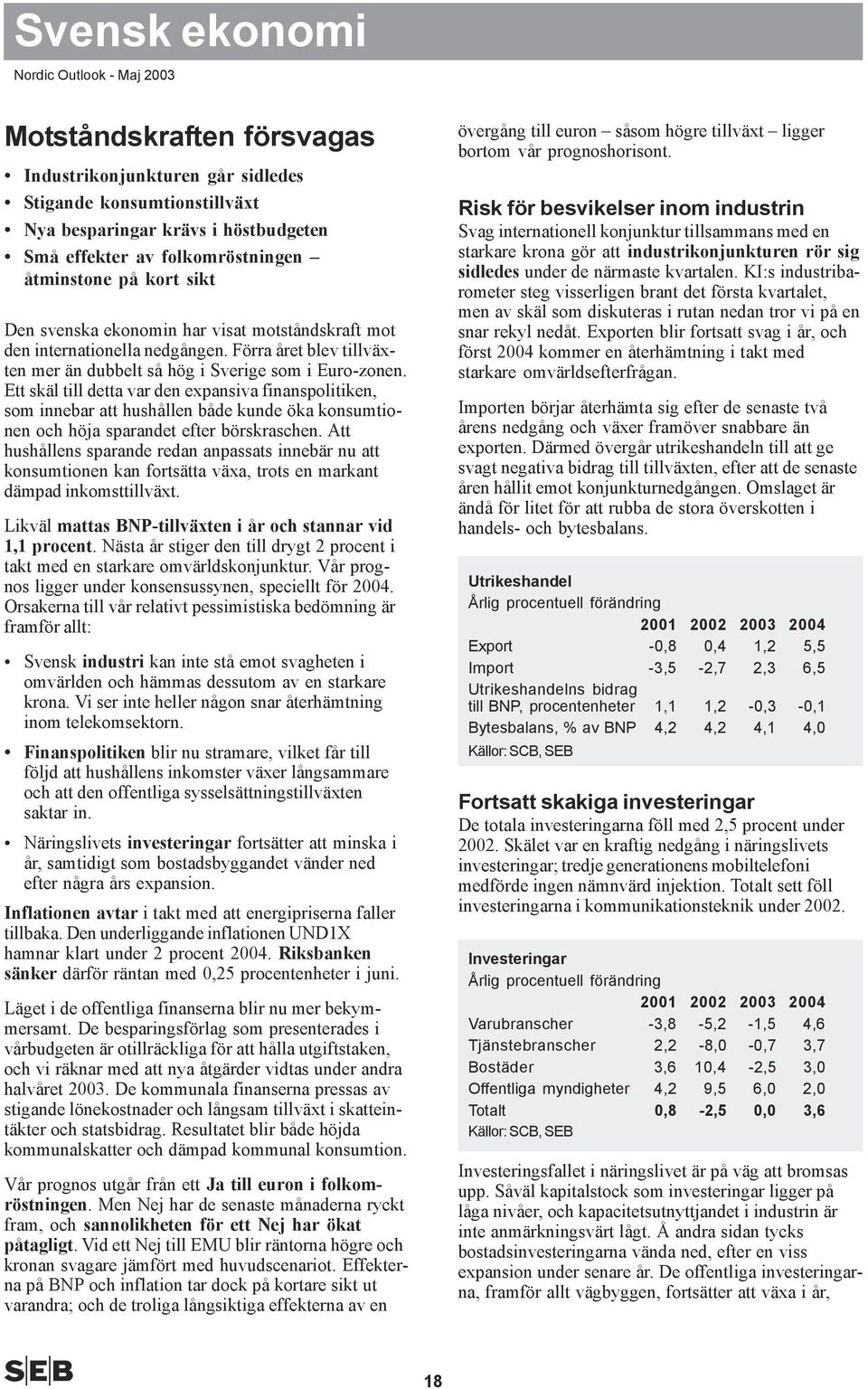 Ett skäl till detta var den expansiva finanspolitiken, som innebar att hushållen både kunde öka konsumtionen och höja sparandet efter börskraschen.