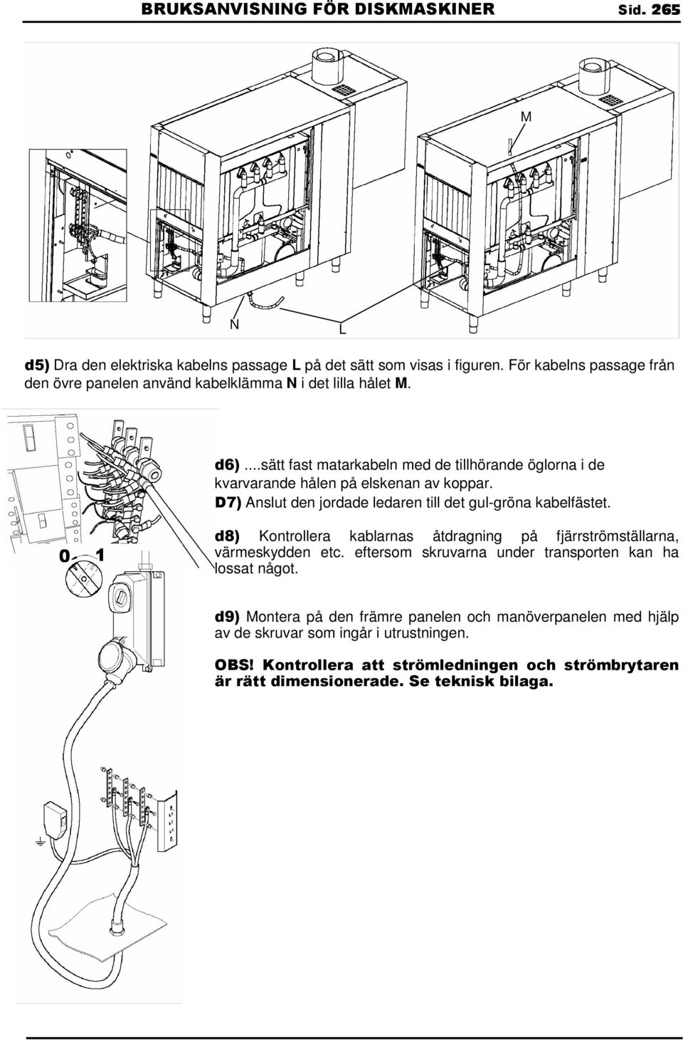 ..sätt fast matarkabeln med de tillhörande öglorna i de kvarvarande hålen på elskenan av koppar. D7) Anslut den jordade ledaren till det gul-gröna kabelfästet.